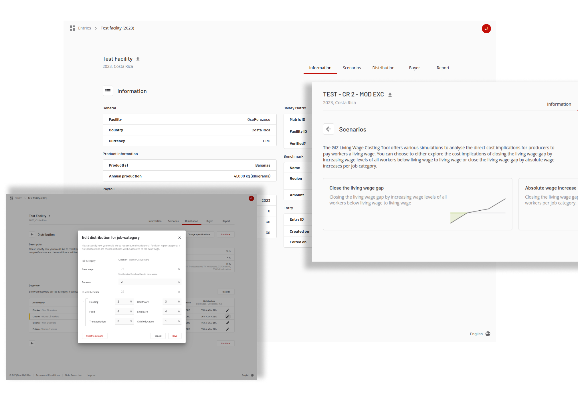 screenshots van de GIZ Costing Tool