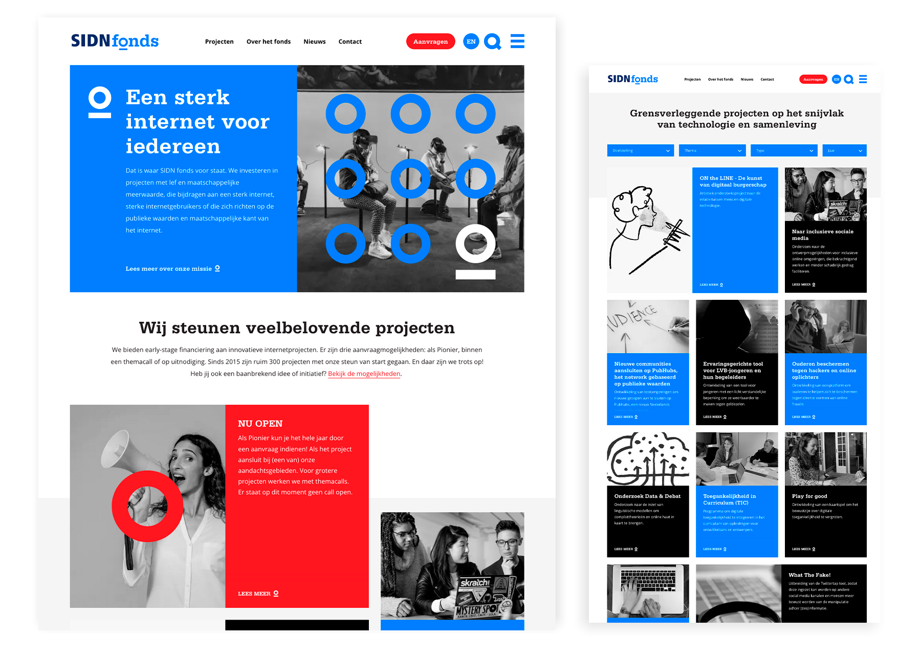 screenshots van het vernieuwde platform