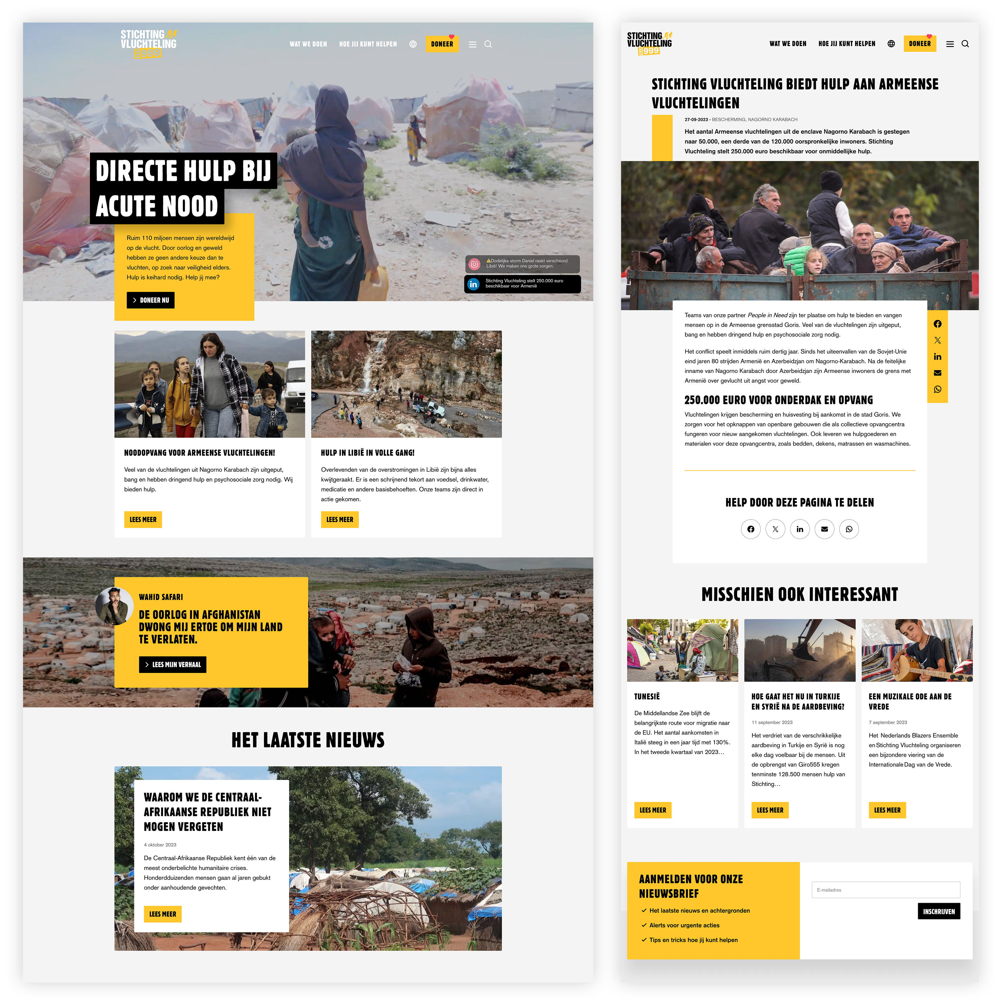 homepage en actiepagina van vluchteling.nl