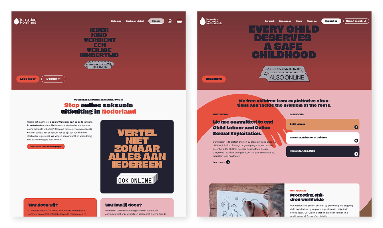 homepages van de Nederlandse en de internationale website